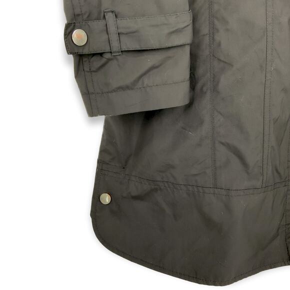 Cole Haan | Women's Small | Black Rain Jacket Tie Waist in Back Hide-Away Hood - Picture 8 of 11